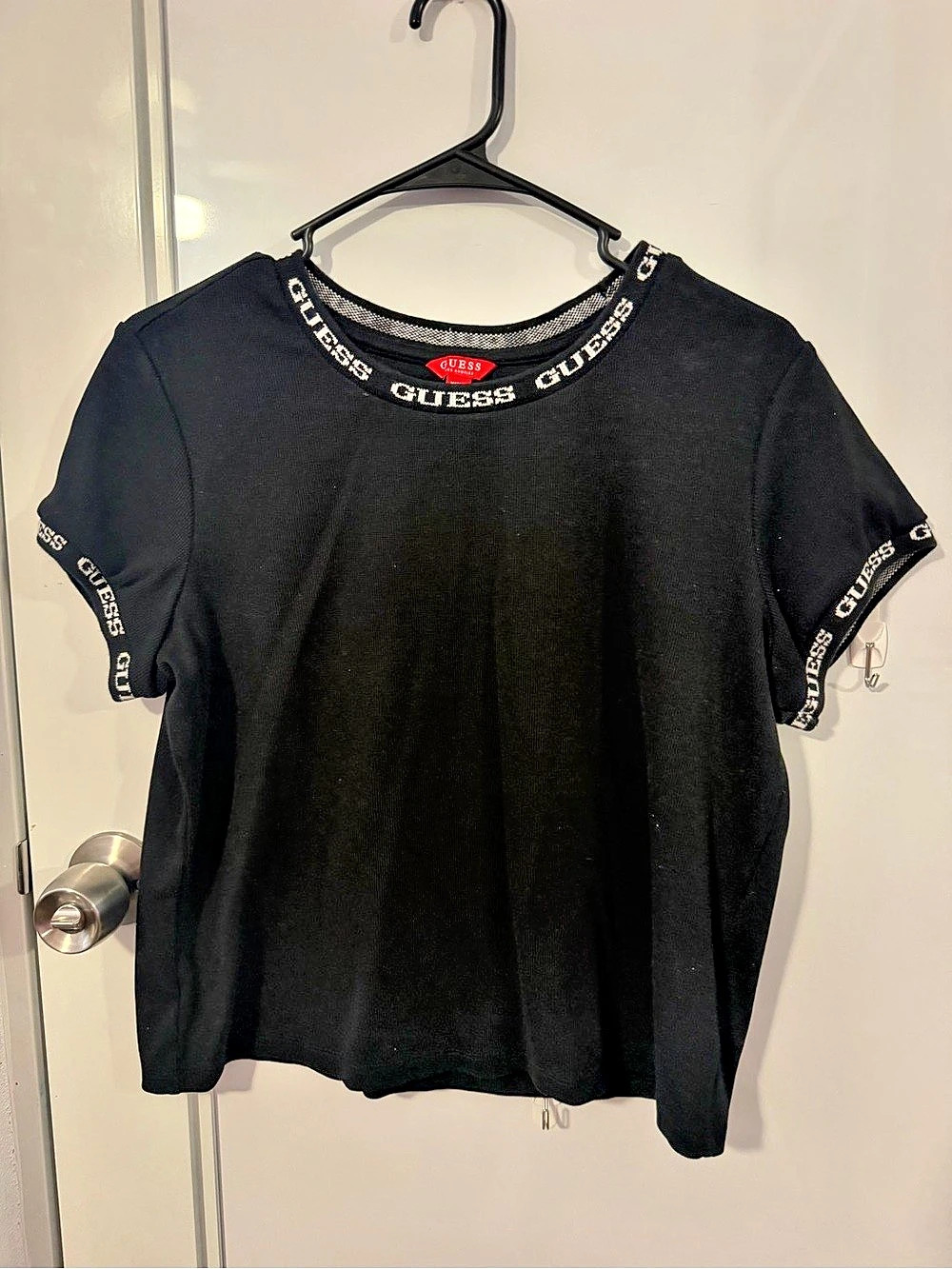 Guess Logo Tape Trim T-Shirt Short Sleeve Black